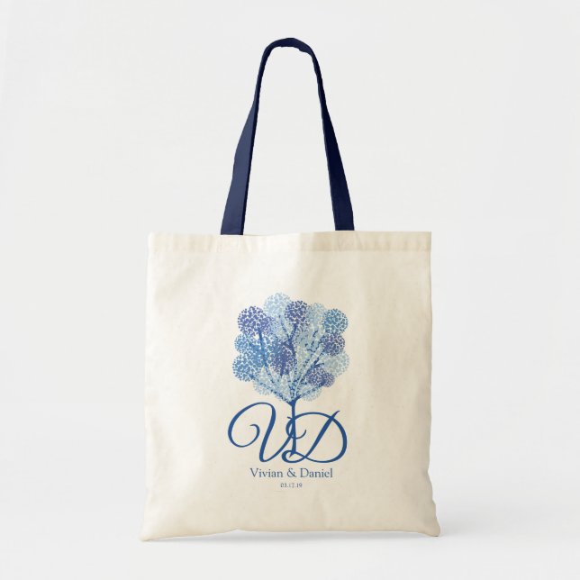 Tote Bag Arbre de nuances bleues dans une conception différ (Devant)