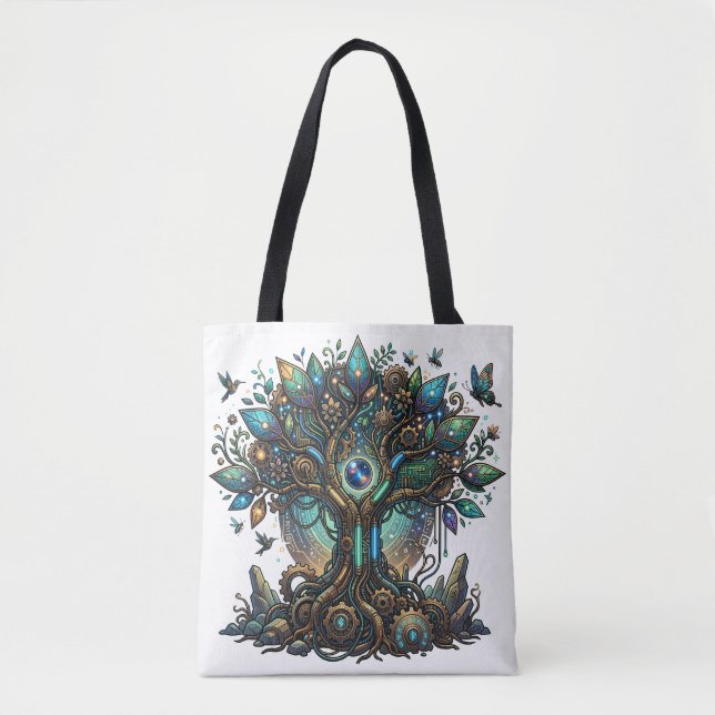 Tote Bag Arbre de Vie Cybernétique Steampunk Cosmique (Devant)