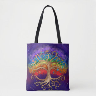 Tote Bag Arbre de vie Golden Swirl et Rainbow