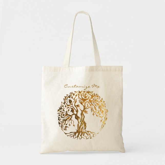 Tote Bag Arbre de vie Mehndi (Or) (Devant)