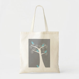 Tote Bag Arbre en spirale blanc fantaisiste avec oiseaux bl
