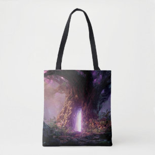 Tote Bag Arbre Enchanté Surréaliste Avec Portail Lumineux