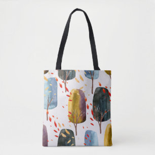 Tote Bag Arbres d'automne : Aquarelle peinte à la main sans
