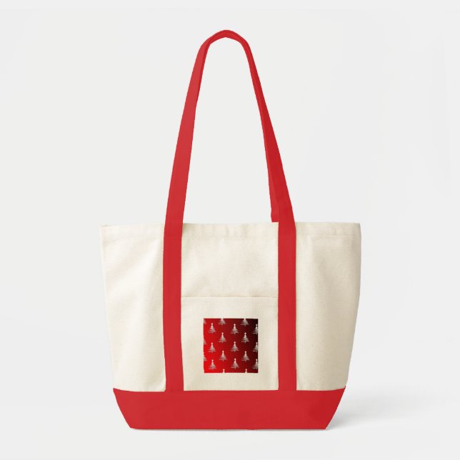 Tote Bag Arbres de Noël en argent sur rouge (Devant)