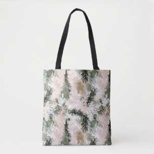Tote Bag Arbres de Noël verts roses Abstraits