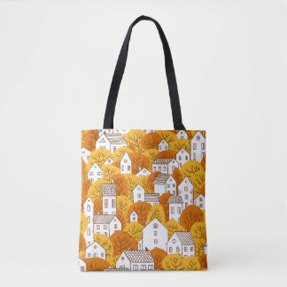 Tote Bag Arbres et maisons sans couture motif. Automne, aut