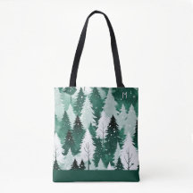 Arbres Persistants Forêt d'Hiver Neige Monogramme