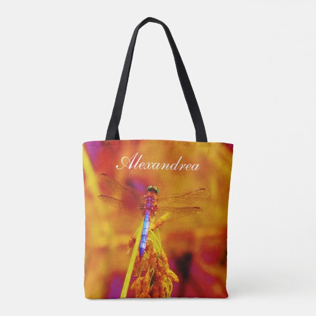 Tote Bag Arc-en-ciel arrière - plan rose orange avec nom (Dos)
