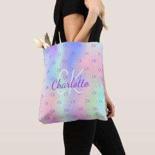 Tote Bag Arc-en-ciel holographique personnalisé monogramme 