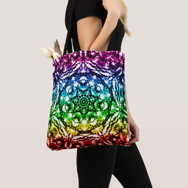 Tote Bag Arc-en-ciel Tie Dye Mandala Étoile (De près)