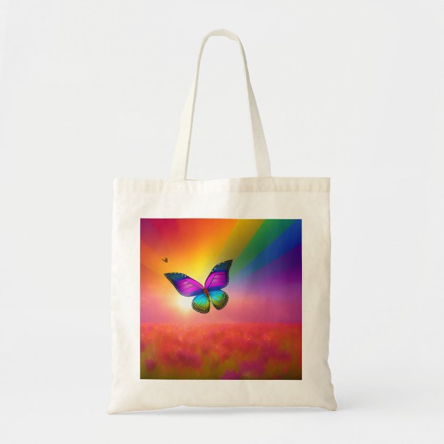 Tote Bag Arc-en-ciel volant dans un champ (Devant)