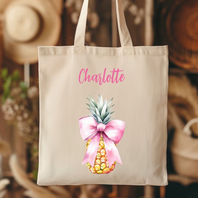 Tote Bag Arc rose ananas tropical nom script (Créateur téléchargé)