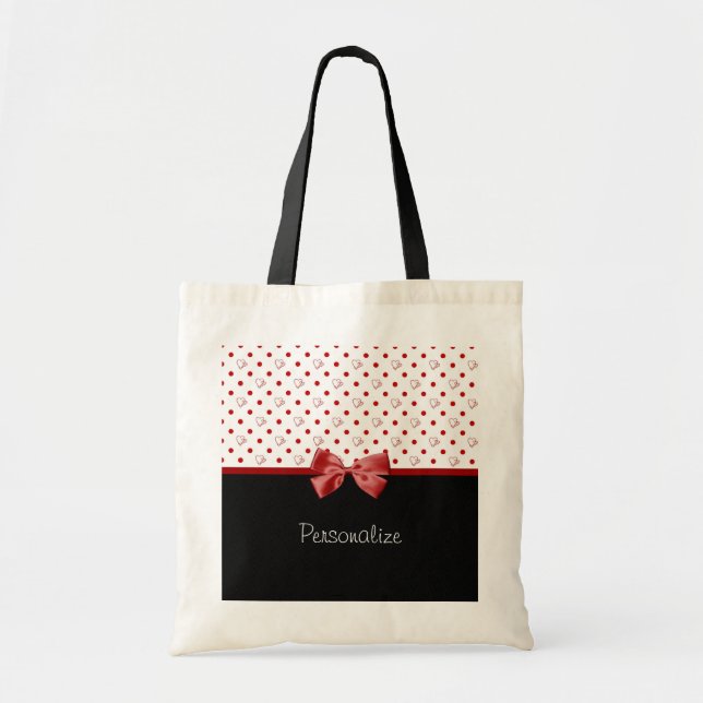 Tote Bag Arc rouge et noir Girly de coeurs de point de (Devant)
