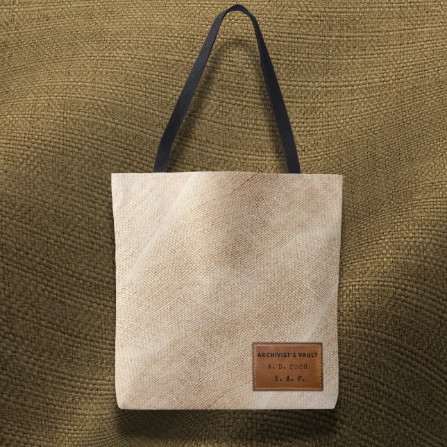 Tote Bag Archive Burlap Texture Stitched Leather-Look (Créateur téléchargé)