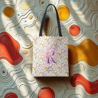 Tote Bag Arcs-en-ciel radieux de Riley - Monogramme floral