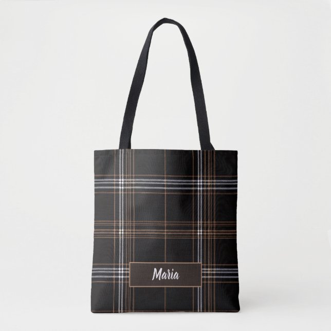 Tote Bag Aria Grace Urban Copper Grid Plaid Pattern Name (Devant)