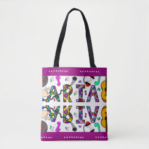 Tote Bag Aria, Nom de la fille Fleurs Whimsical Musique Thè