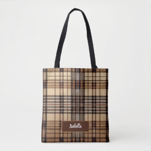 Tote Bag AriaGrace Camel Patrimoine Tartan Écossais à Carre