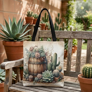 Tote Bag Arrangement Rustique De Succulents Et Cactus