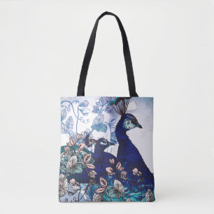 Tote Bag Arrière - plan floral avec des paons