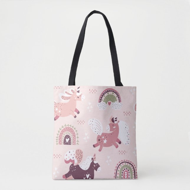 Tote Bag Arrière - plan magique avec de petites licornes et (Devant)