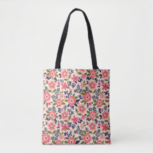 Tote Bag arrière - plan vintage floral, fleurs rose chatoya