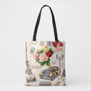 Tote Bag Arrière - plan vintage Paris sans soucis avec voit