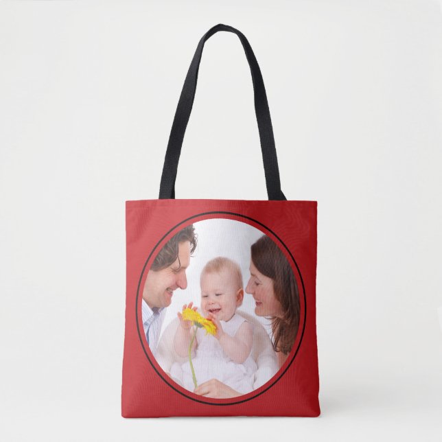 Tote Bag Arrondi en Carré Cadre rouge + votre photo (Devant)
