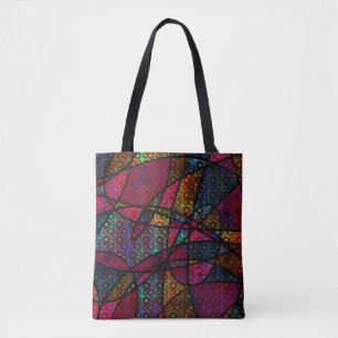 Tote Bag Art Abstrait en gras avec cercles et lignes noires