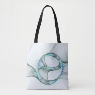 Tote Bag Art Abstrait moderne Fractal Bleu Turquoise Gris