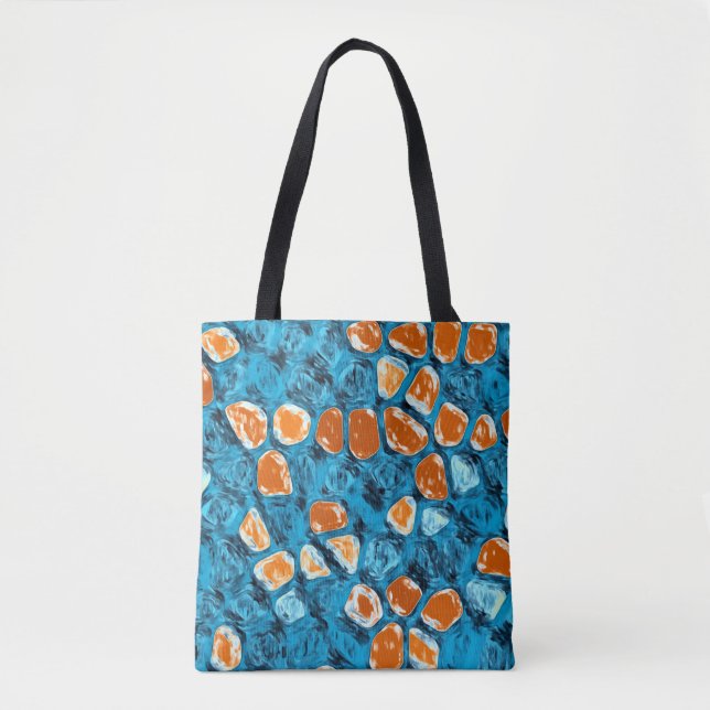 Tote Bag Art Abstrait orange et bleu (Devant)