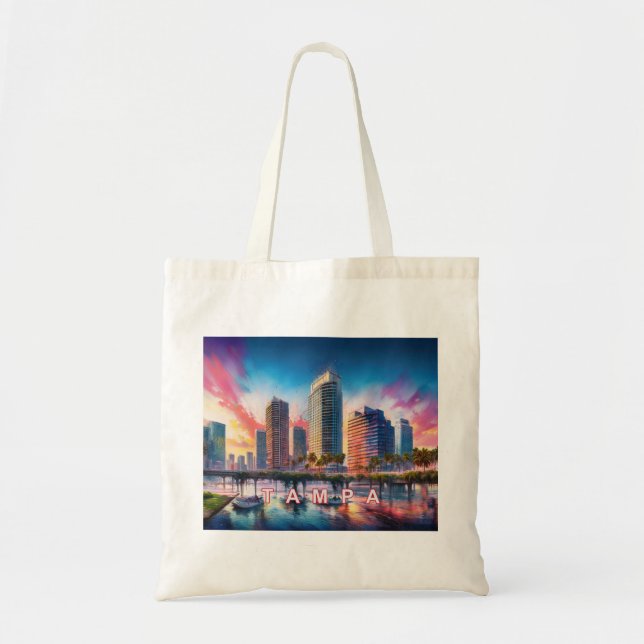 Tote Bag Art Abstrait Tampa Skyline (Devant)