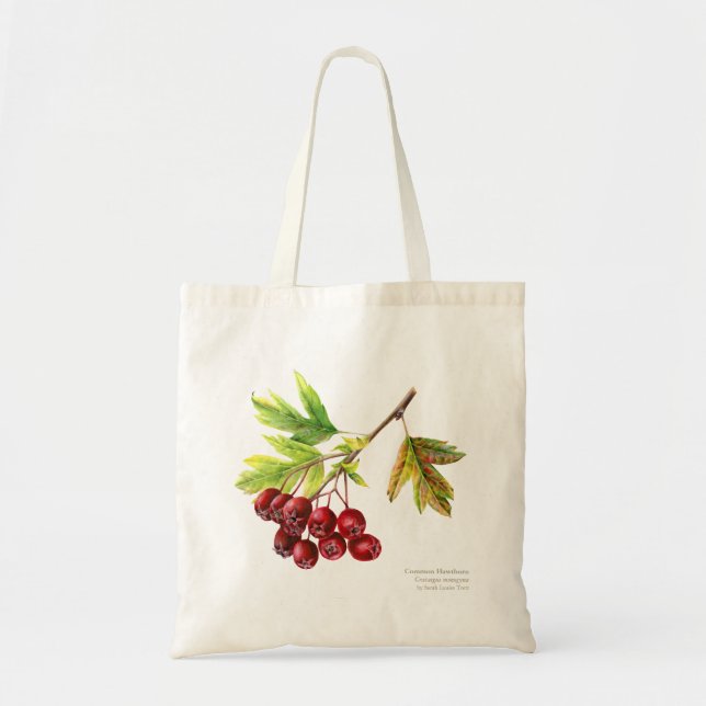 Tote Bag Art botanique de l'aubépine commune peint aquarell (Devant)