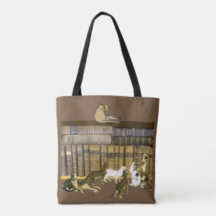 Tote Bag Art de bibliothèque d'amoureux des livres de chat