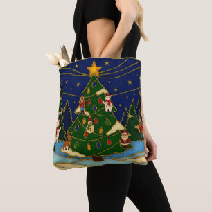 Tote Bag Art de cloisonné Forêt fantaisiste Noël classique 