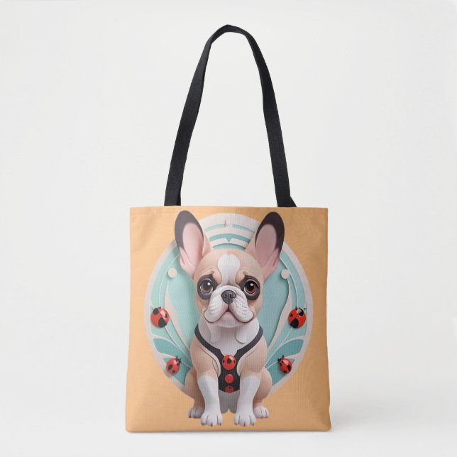 Tote Bag Art de découpe du papier pastel de Bulldog françai (Devant)