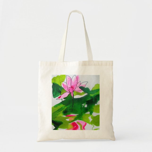 Tote Bag Art de fleur d'aquarelle abstraite de nénuphar (Devant)