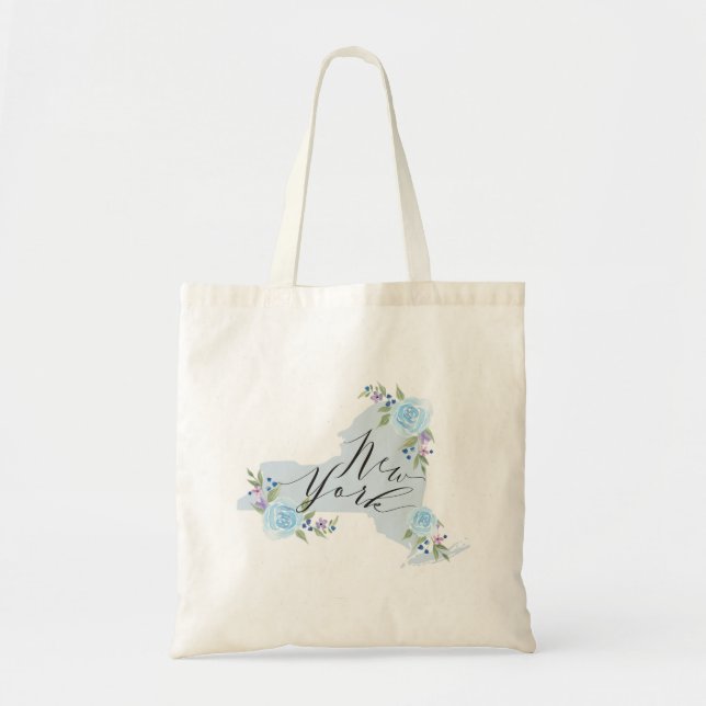 Tote Bag Art de la carte d'état Blue NY (Devant)