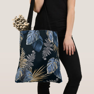 Tote Bag Art de motif de feuilles de palmier tropical Or Bl