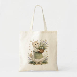 Tote Bag Art de panier de fleurs sauvages de chaton Cottage