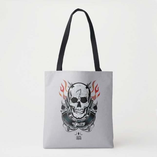 Tote Bag Art de tatouage de crâne et de flammes du peloton (Devant)