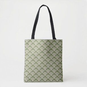 Tote Bag Art Déco Arche à Coquilles en Vert Olive