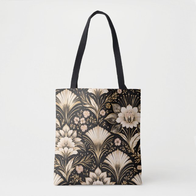 Tote Bag Art Deco Fan Style Floral Pattern (Devant)