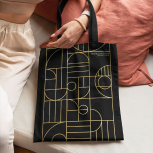 Tote Bag Art Déco géométrique moderne Faux Or/Noir