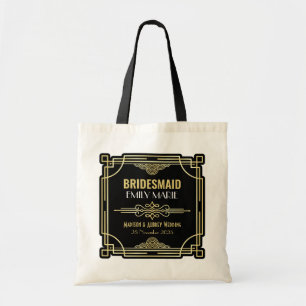 Tote Bag Art Déco Mariage Bridesmaid Gold Black Favor année