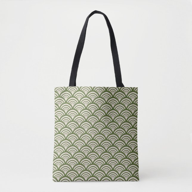 Tote Bag Art Deco Scallop Arch Olive Green (Devant)