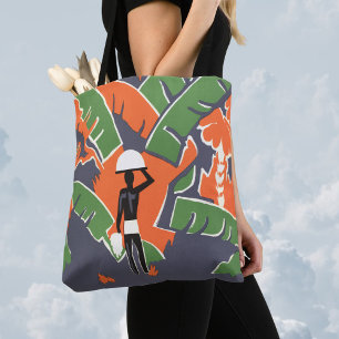 Tote Bag Art Déco vintage de voyage, indigène dans la jungl