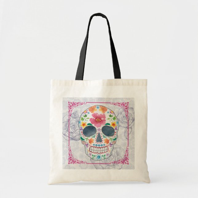Tote Bag Art Décoré du crâne de sucre Fourre-tout (Devant)