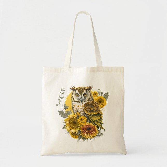 Tote Bag Art Dessin de l'Amant du tournesol de Chouette (Devant)