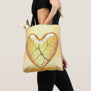 Tote Bag Art du cœur doré fissuré